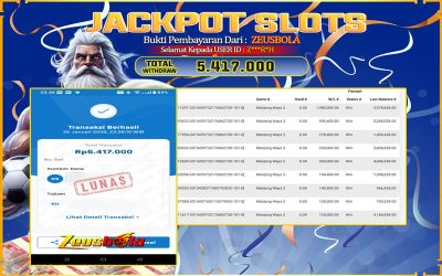 Bukti Kemenangan Member Setia Kami Z***R*H Sebesar Rp 5.417.000 di Permainan mahjong ways