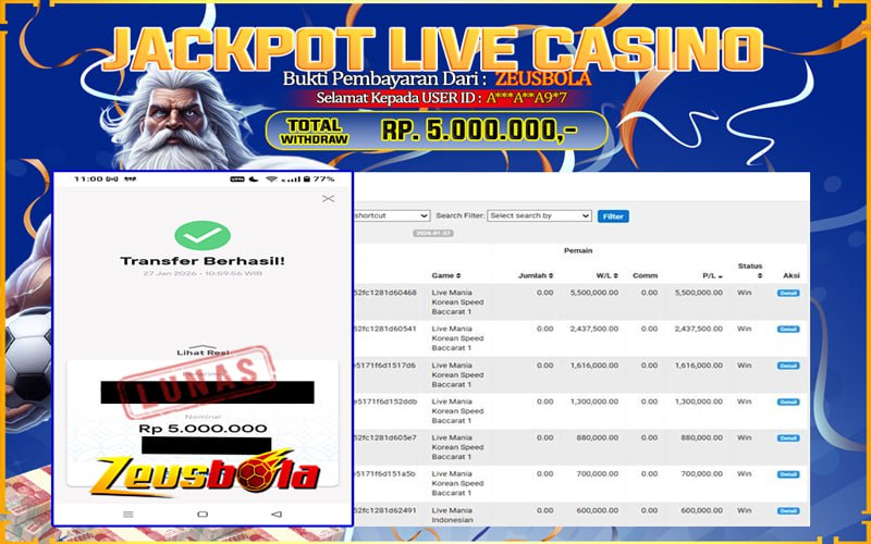 Bukti Kemenangan Member Setia Kami A***A**A9*7 Sebesar Rp 5.000.000 di Permainan PP