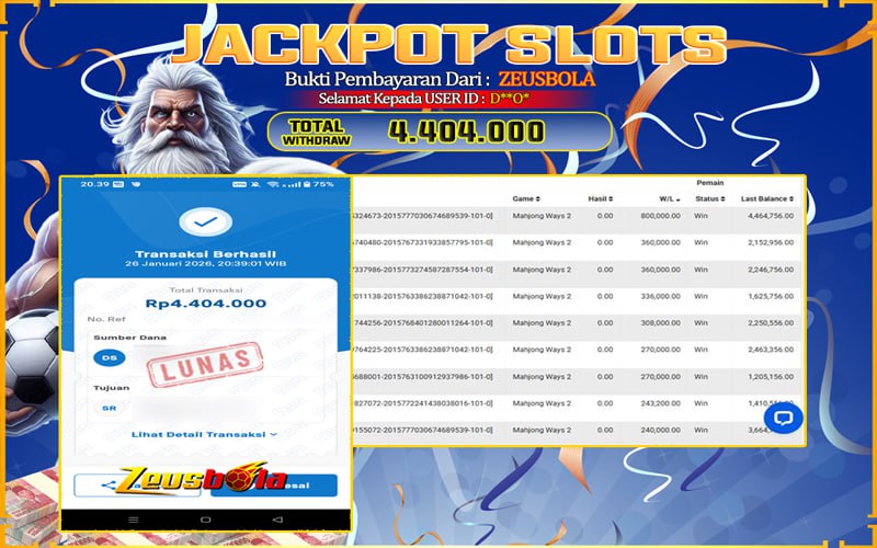 Bukti Kemenangan Member Setia Kami D**O* Sebesar Rp 4.404.000 di Permainan mahjong ways