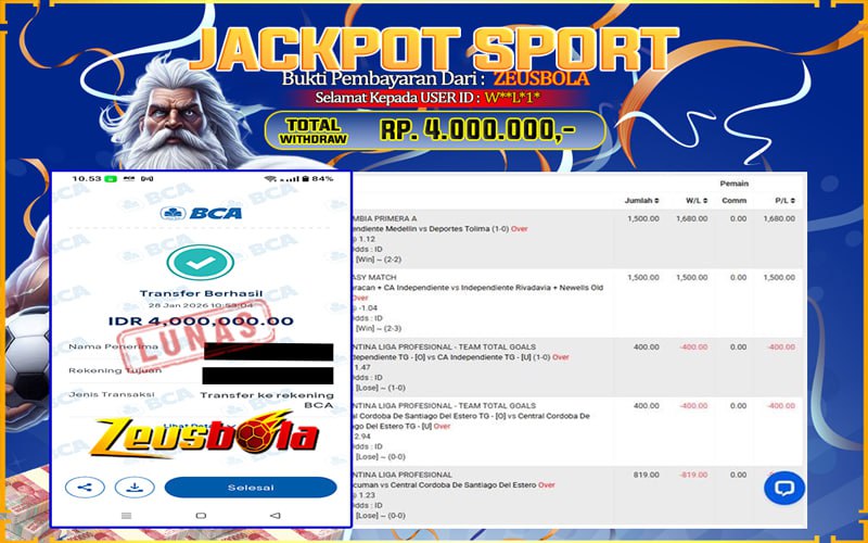 Bukti Kemenangan Member Setia Kami W**L*1* Sebesar Rp 4.000.000 di Permainan UBO SPORT