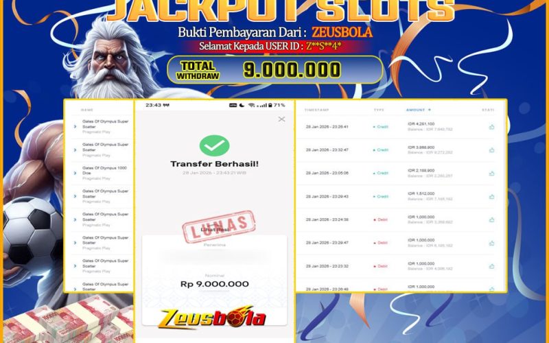 Bukti Kemenangan Member Setia Kami Z**S**4* Sebesar Rp 9.000.000 di Permainan gates of olympus super scatter