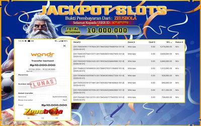 Bukti Kemenangan Member Setia Kami K**A**I**9 Sebesar Rp 10.000.000 di Permainan wild ape