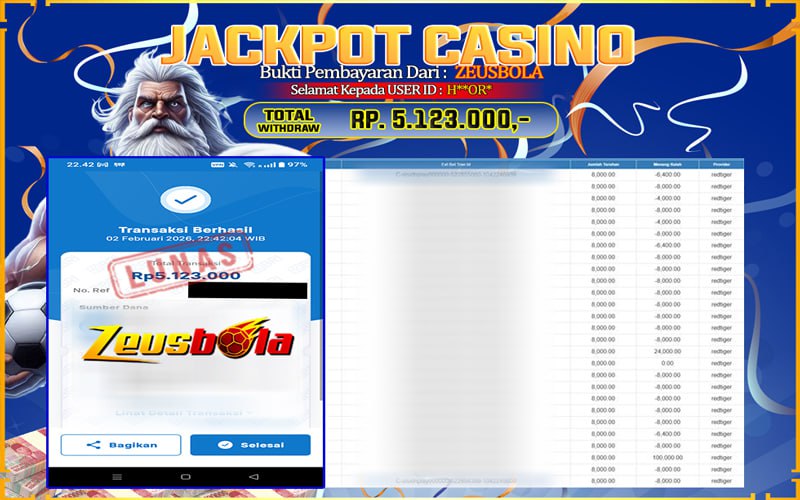 Bukti Kemenangan Member Setia Kami H**OR* Sebesar Rp 5.123.000 di Permainan CASINO