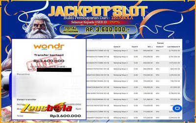 Bukti Kemenangan Member Setia Kami S*D**G Sebesar Rp 3.600.000 di Permainan MAHJONG WAYS 2