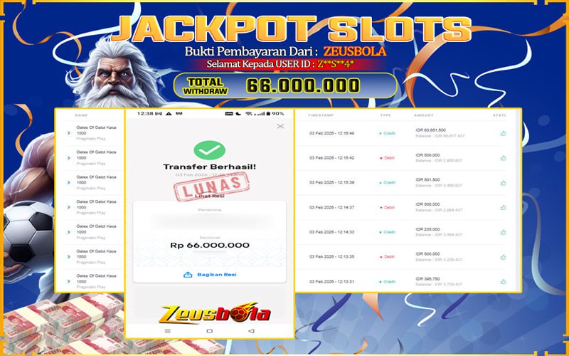 Bukti Kemenangan Member Setia Kami Z**S**4* Sebesar Rp 66.000.000 di Permainan gatot kaca 1000