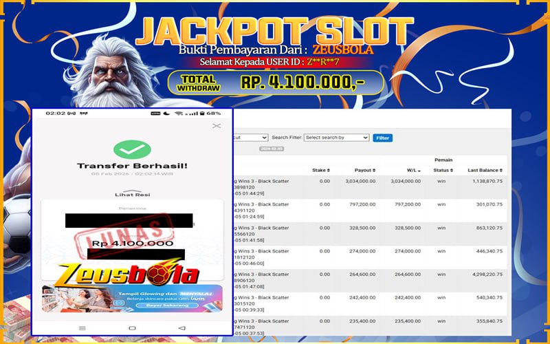 Bukti Kemenangan Member Setia Kami Z**R**7 Sebesar Rp 4.100.000 di Permainan PRAGMATIC