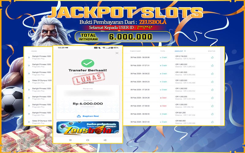 Bukti Kemenangan Member Setia Kami Z**S**4* Sebesar Rp 6.000.000 di Permainan starlight princess 1000