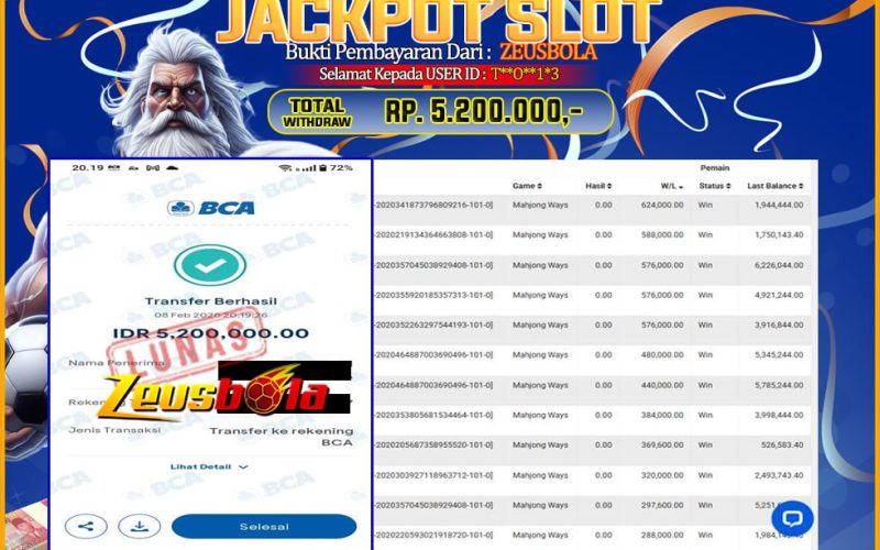 Bukti Kemenangan Member Setia Kami T**O**1*3 Sebesar Rp 5.200.000 di Permainan PG