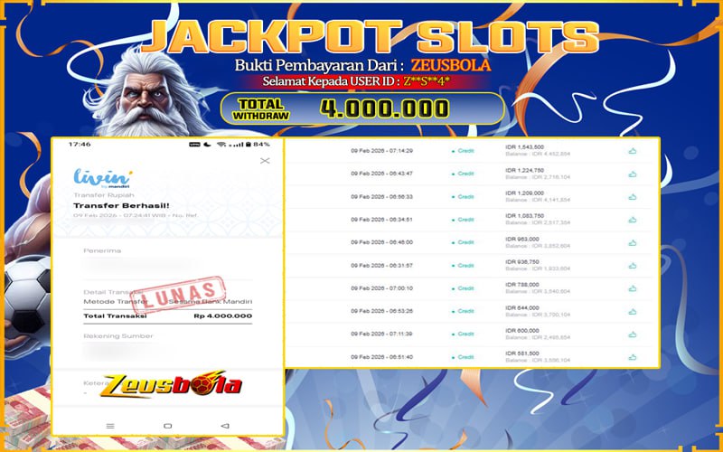 Bukti Kemenangan Member Setia Kami Z**S**4* Sebesar Rp 4.000.000 di Permainan slots