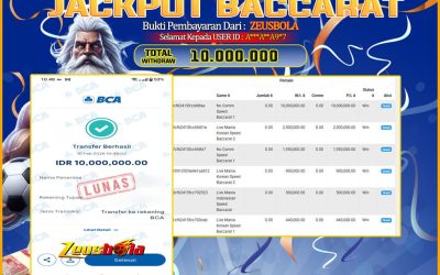 Bukti Kemenangan Member Setia Kami A***A**A9*7 Sebesar Rp 10.000.000 di Permainan baccarat