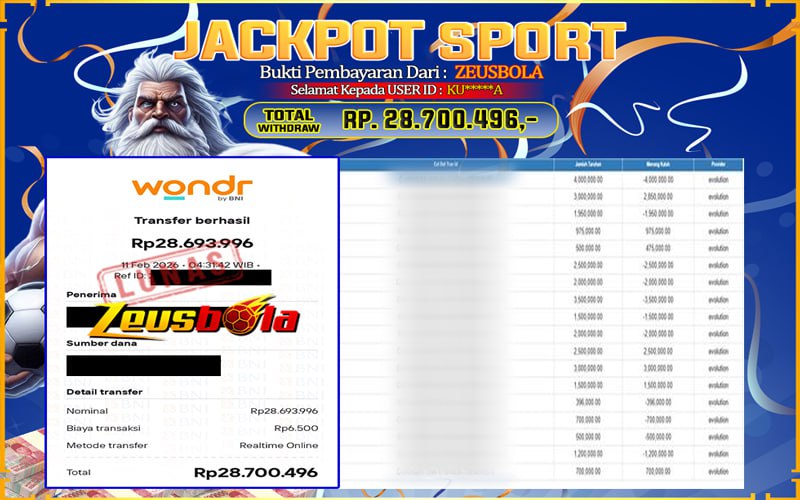 Bukti Kemenangan Member Setia Kami KU*****A Sebesar Rp 28.700.496 di Permainan Live Casino & Slots