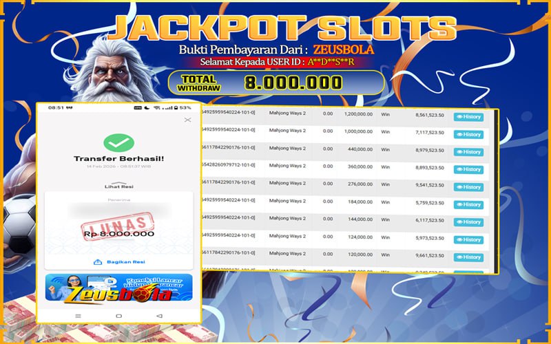 Bukti Kemenangan Member Setia Kami A**D**S**R Sebesar Rp 8.000.000 di Permainan mahjong ways 2