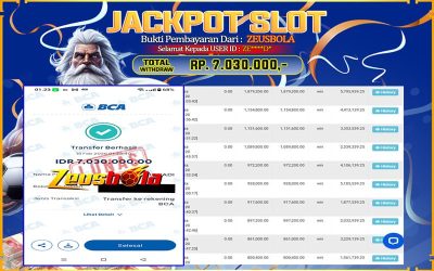 Bukti Kemenangan Member Setia Kami ZE****D* Sebesar Rp 7.030.000 di Permainan Sweet Bonanza