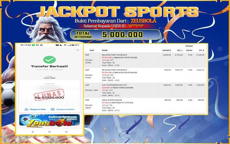 Bukti Kemenangan Member Setia Kami W**Y*9* Sebesar Rp 5.000.000 di Permainan UBO sports