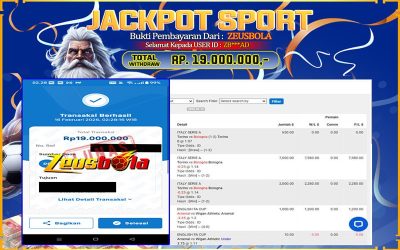 Bukti Kemenangan Member Setia Kami ZB***AD Sebesar Rp 19.000.000 di Permainan UBO Sports