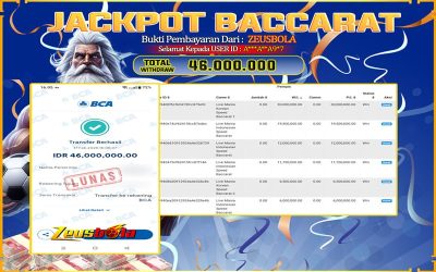 Bukti Kemenangan Member Setia Kami A***A**A9*7 Sebesar Rp 46.000.000 di Permainan baccarat
