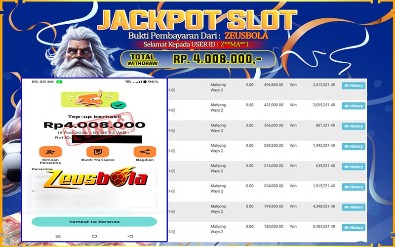 Bukti Kemenangan Member Setia Kami Z**MA**1 Sebesar Rp 4.008.000 di Permainan Mahjong Ways 2