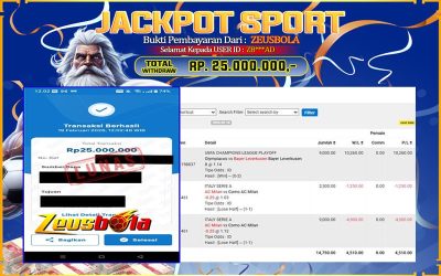 Bukti Kemenangan Member Setia Kami ZB***AD Sebesar Rp 25.000.000 di Permainan UBO Sports