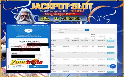 Bukti Kemenangan Member Setia Kami J*N*** Sebesar Rp 7.445.450 di Permainan Gates of Olympus Super