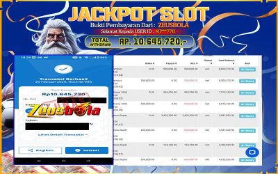 Bukti Kemenangan Member Setia Kami MI***778 Sebesar Rp 10.645.720 di Permainan Fortune of Olympus