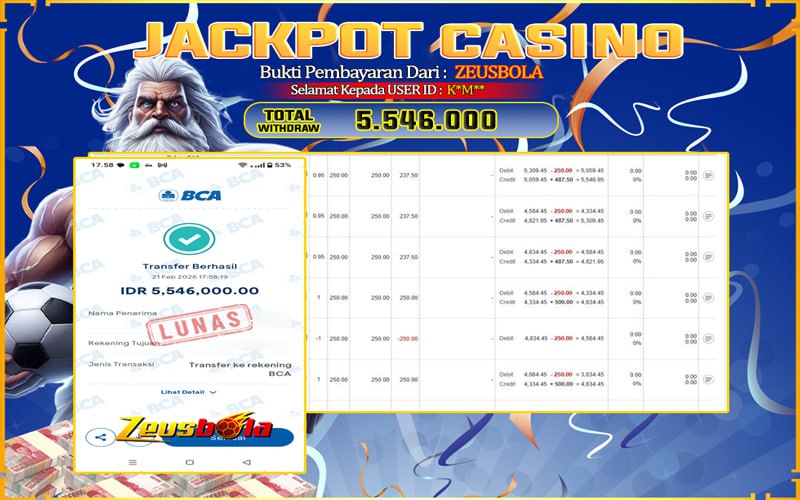 Bukti Kemenangan Member Setia Kami K*M** Sebesar Rp 5.546.000 di Permainan baccarat