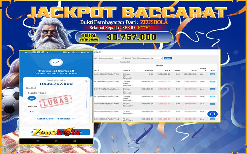 Bukti Kemenangan Member Setia Kami E***8* Sebesar Rp 30.757.000 di Permainan baccarat