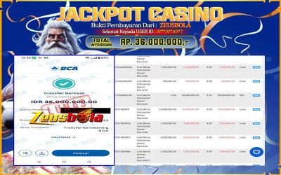 Bukti Kemenangan Member Setia Kami A***A**A9*7 Sebesar Rp 36.000.000 di Permainan PP Live Dealer