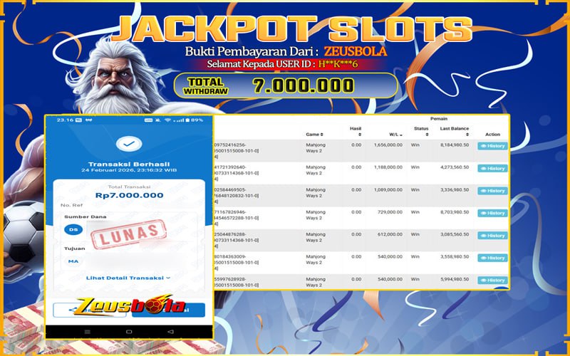 Bukti Kemenangan Member Setia Kami H**K***6 Sebesar Rp 7.000.000 di Permainan mahjong ways 2