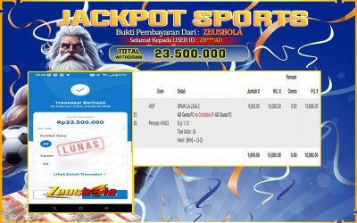 Bukti Kemenangan Member Setia Kami ZB***AD Sebesar Rp 23.500.000 di Permainan UBO Sports