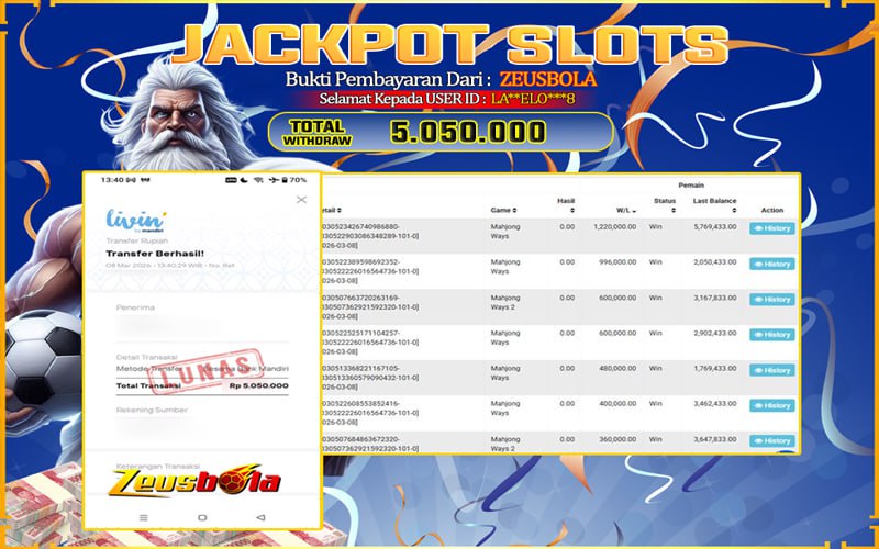Bukti Kemenangan Member Setia Kami LA**ELO***8 Sebesar Rp 5.050.000 di Permainan mahjong ways