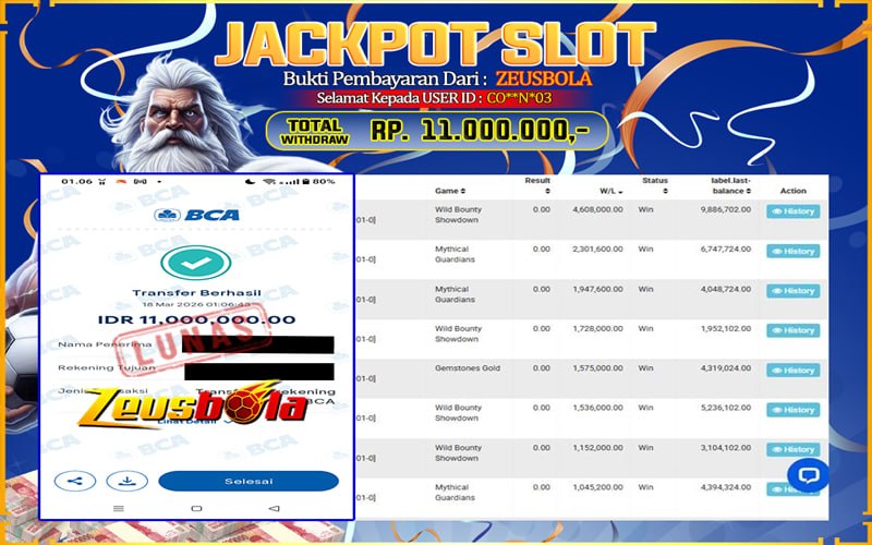 Bukti Kemenangan Member Setia Kami CO**N*03 Sebesar Rp 11.000.000 di Permainan PG