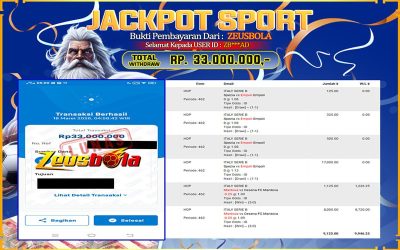 Bukti Kemenangan Member Setia Kami ZB***AD Sebesar Rp 33.000.000 di Permainan UBO Sport