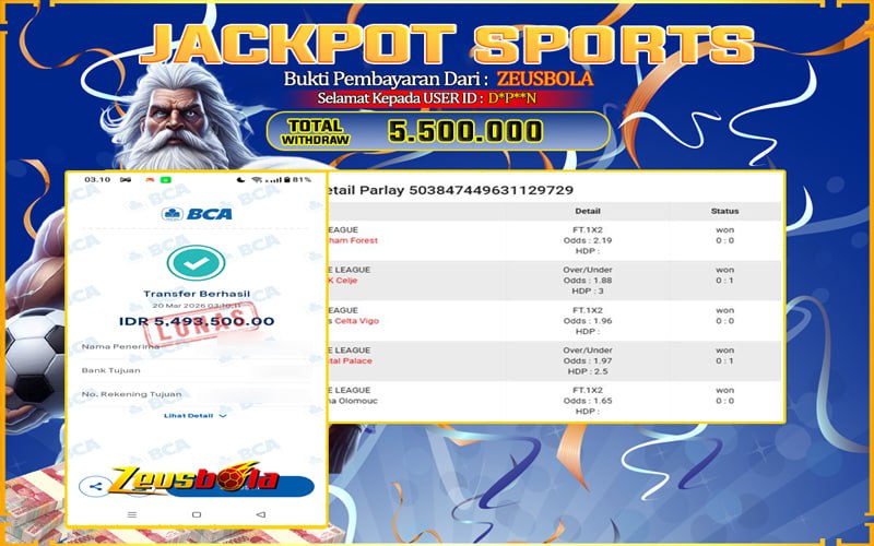 Bukti Kemenangan Member Setia Kami D*P**N Sebesar Rp 5.500.000 di Permainan Saba Sports