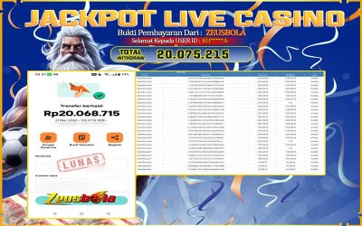 Bukti Kemenangan Member Setia Kami KU*****A Sebesar Rp 20.075.215 di Permainan live casino & slots