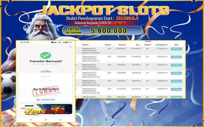 Bukti Kemenangan Member Setia Kami Z**R**7 Sebesar Rp 5.800.000 di Permainan Mahjong Wins 2