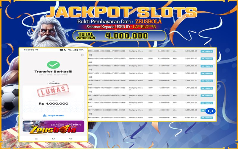 Bukti Kemenangan Member Setia Kami LA**ELO***8 Sebesar Rp 4.000.000 di Permainan Mahjong Ways