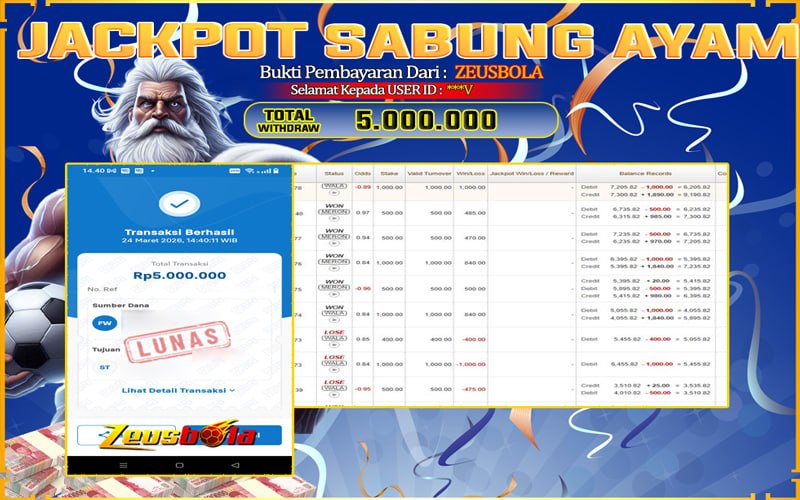 Bukti Kemenangan Member Setia Kami ***V Sebesar Rp 5.000.000 di Permainan sabung ayam