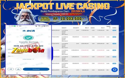 Bukti Kemenangan Member Setia Kami W**U*I*D*** Sebesar Rp 10.003.500 di Permainan PP Live Dealer