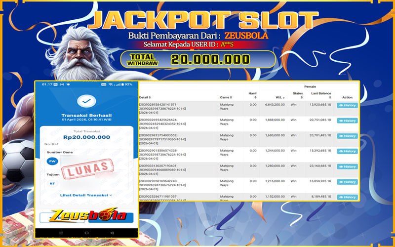 Bukti Kemenangan Member Setia Kami A**S Sebesar Rp 20.000.000 di Permainan Mahjong ways