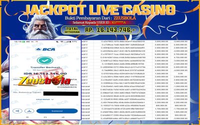 Bukti Kemenangan Member Setia Kami KU*****A Sebesar Rp 16.143.746 di Permainan BACCARAT