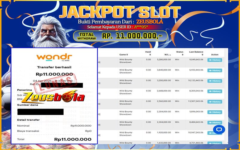 Bukti Kemenangan Member Setia Kami A***05* Sebesar Rp 11.000.000 di Permainan Wild Bounty Showdown
