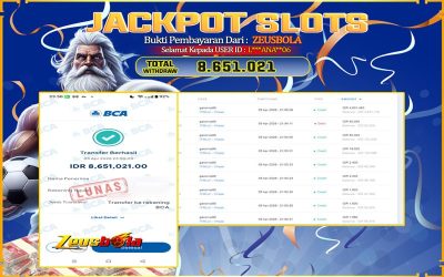 Bukti Kemenangan Member Setia Kami L***ANA**06 Sebesar Rp 8.651.021 di Permainan Mahjong Wins 2
