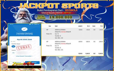 Bukti Kemenangan Member Setia Kami ZB***AD Sebesar Rp 19.000.000 di Permainan UBO Sports