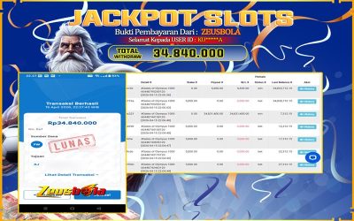 Bukti Kemenangan Member Setia Kami KO**R**6 Sebesar Rp 34.840.000 di Permainan Gates of Olympus 1000