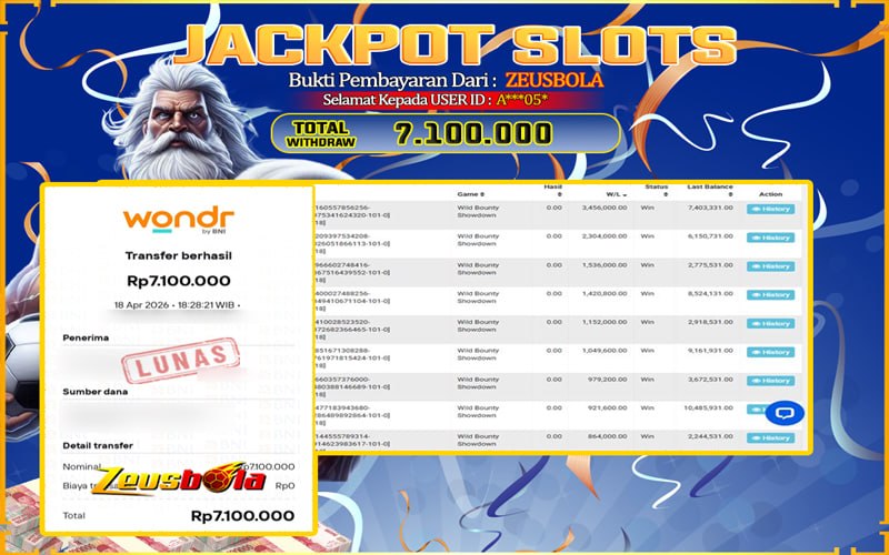 Bukti Kemenangan Member Setia Kami A***05* Sebesar Rp 7.100.000 di Permainan Bounty Showdown