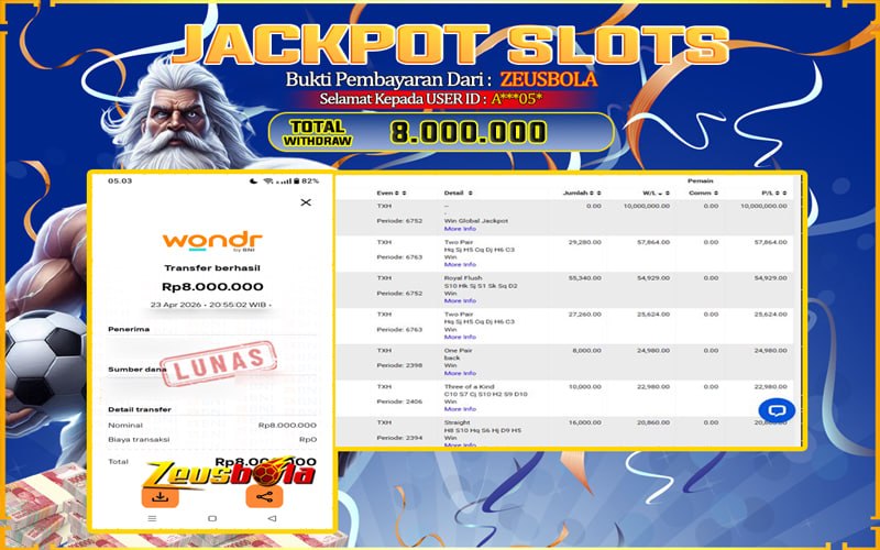 Bukti Kemenangan Member Setia Kami A***05* Sebesar Rp 8.000.000 di Permainan IDN Poker