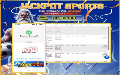 Bukti Kemenangan Member Setia Kami B**T*T*33 Sebesar Rp 10.199.000 di Permainan CMD sports