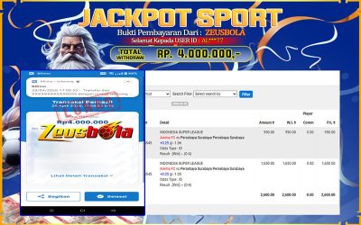 Bukti Kemenangan Member Setia Kami AL***77 Sebesar Rp 4.000.000 di Permainan UBO Sports