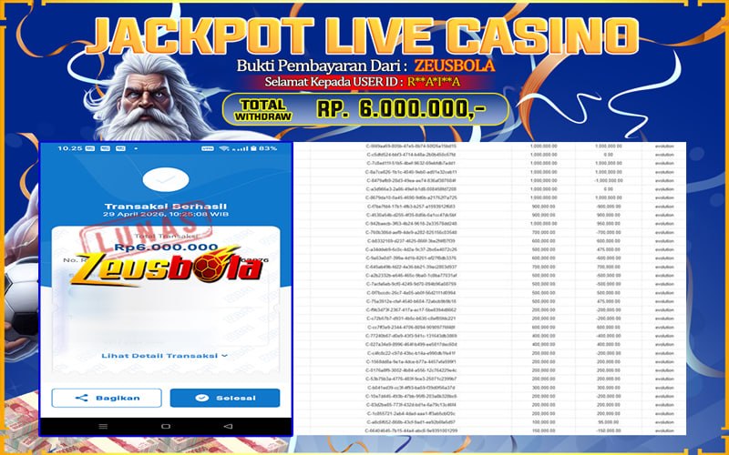 Bukti Kemenangan Member Setia Kami R**A*I**A Sebesar Rp 6.000.000 di Permainan LIVE CASINO