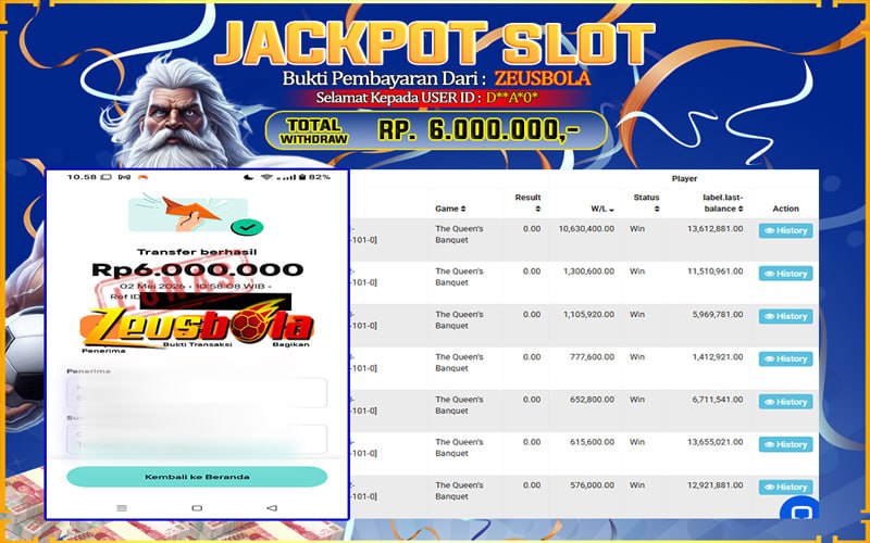 Bukti Kemenangan Member Setia Kami D**A*0* Sebesar Rp 6.000.000 di Permainan PG